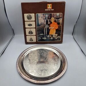 FB Rogers Irvinware Serving Tray Unisex 12in Silver Good Etched Chrome Plated